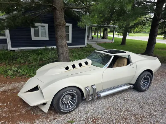 Custom Corvette Summer tribute car in primer, front three-quarter view